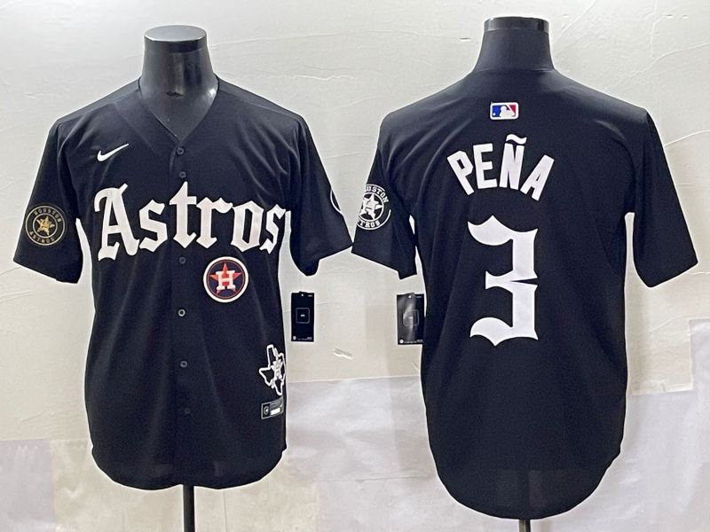 Men 2025 Houston Astros #3 Pena Black Five generations Joint Name Nike MLB Jersey style 25